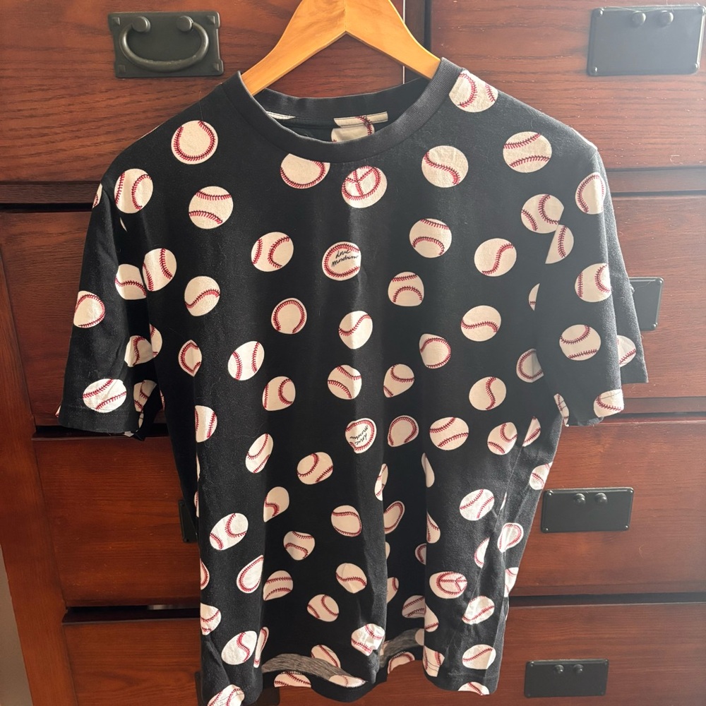 Love Moschino AOP Baseball Graphic Tee Black White Sports Print, Mens Med(?)